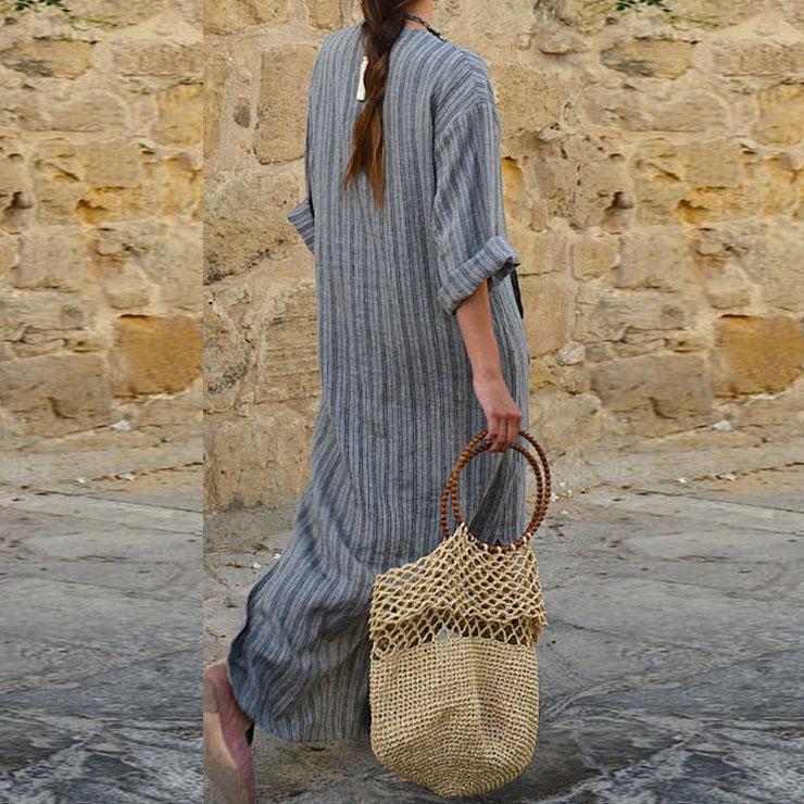 Womens And Autumn Spring Vintage Cotton And Linen Colorful Woven Striped Loose Long Skirt Plus Size