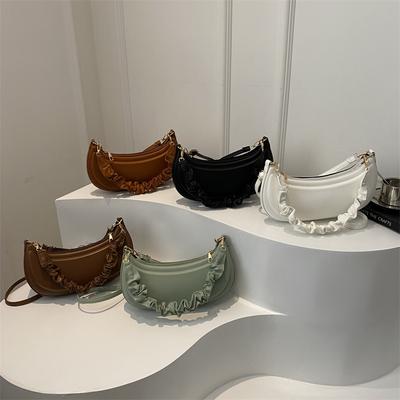Simple Solid Color Retro New Texture Fashionable Commuting Casual Pleated Hand-held Crossbody Single Shoulder Underarm Bag