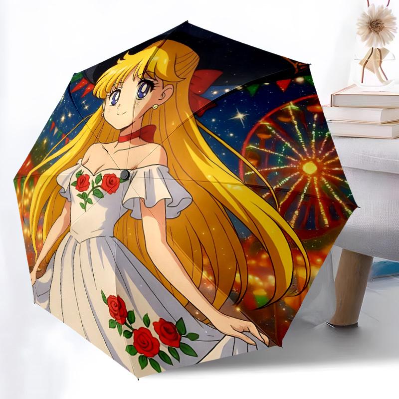 1pc Sailor Moon Automatic Folding Cute Umbrella - Compact 8-Rib Design, Durable Plastic & Iron, Perfect Gift for Friends & Family, Outdoor Umbrella, F