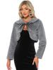 Allegra K Women's Elegant Cropped Jacket/Cardigan/Bolero with Faux Fur, Round Collar, Bow Tie, and Open Front, Gray, Size L