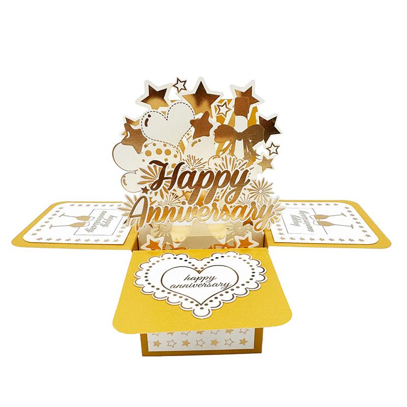 1Pc 50th Anniversary Card,3D Gold Happy Anniversary Card With Envelope For Wife Husband Couples Parents Wedding Marriage Gift