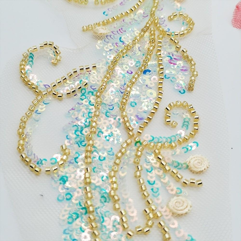 White Flower Lace Bodice Applique DIY Sew On Patches Sequin Embroidery Sewing Patch  for Dress