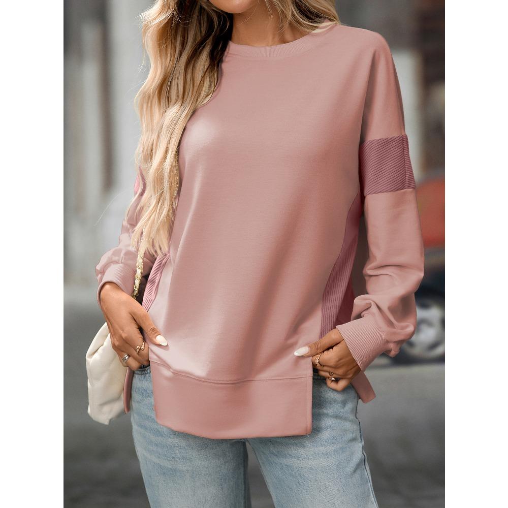 Autumn and Winter Round Neck Color Blocked Versatile Casual Loose Women's Hoodies & Sweatshirts