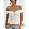 Womens White Lace Off-Shoulder Backless Crop Top With Ruffle Twist Detail Knit Sleeveless Blouse Office Chic