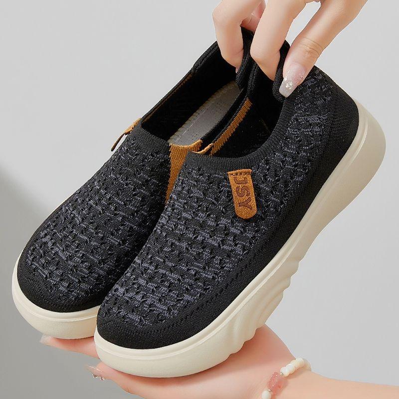 Shoes Women's Shoes Versatile Spring Flying Weaving Breathable Non-Smelly Feet Casual Shoes Soft-soled Sneakers Mesh Breathable Single Shoes