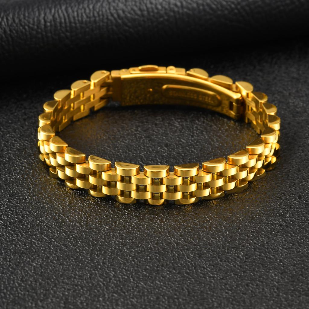 10MM Chunky Strap Bracelet for Men Women,Gold Plated Stainless Steel Chain Link Wristband,Luxury Jewelry Gift