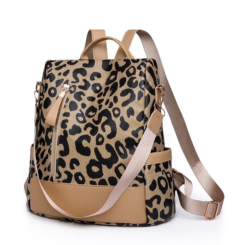 Rucksack Damen Ledertasche Große Kapazität Leopardenmuster Student Schultasche Damen Reiserucksack