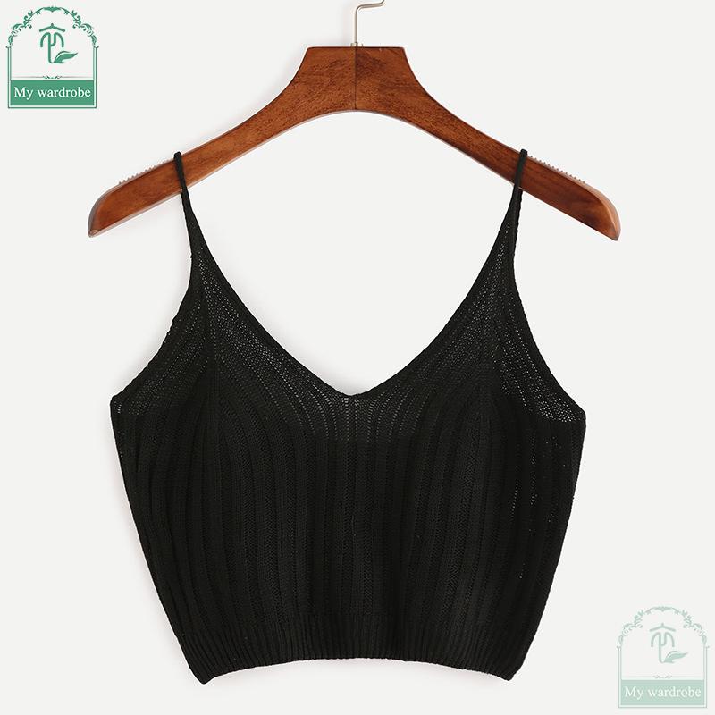 

Модный женский летний базовый сексуальный укороченный топ без рукавов на бретельках высокого качества One Size чёрный