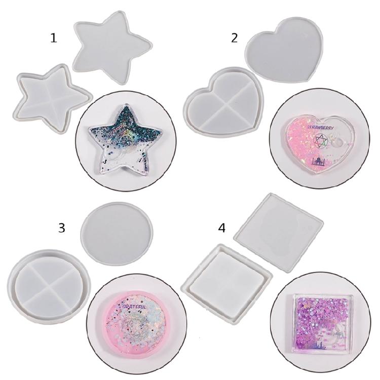 Heart Round-Star Silicone Resin Mold Coaster Shaker Epoxy Molds Quicksand