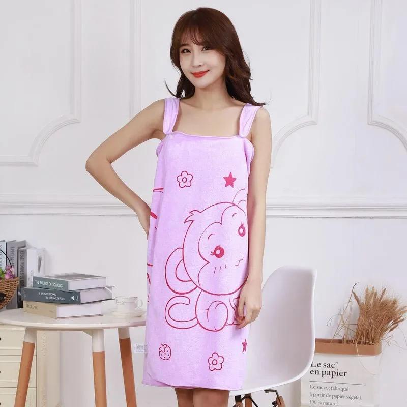 Home Textile Soft Absorbent Spa Beach Bathrobe Superfine Fiber Bathroom Wearable Bath Towel for Home Skin-Friendly