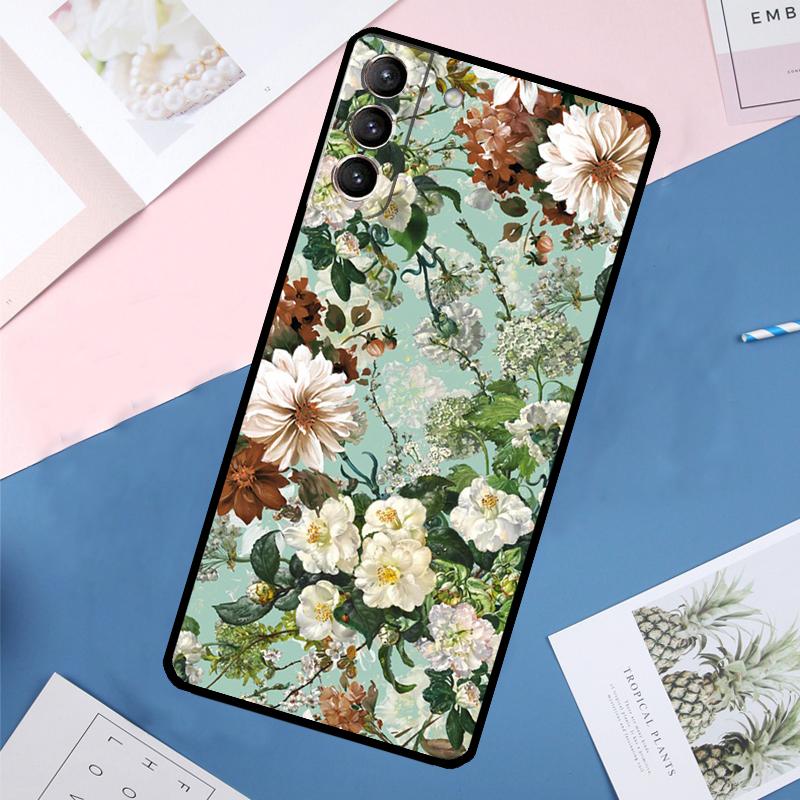 Midnight Floral Case For Samsung Galaxy S24 Ultra S20 S21 S22 S23 S25 Ultra S9 S10 Plus S25 FE Back Cover