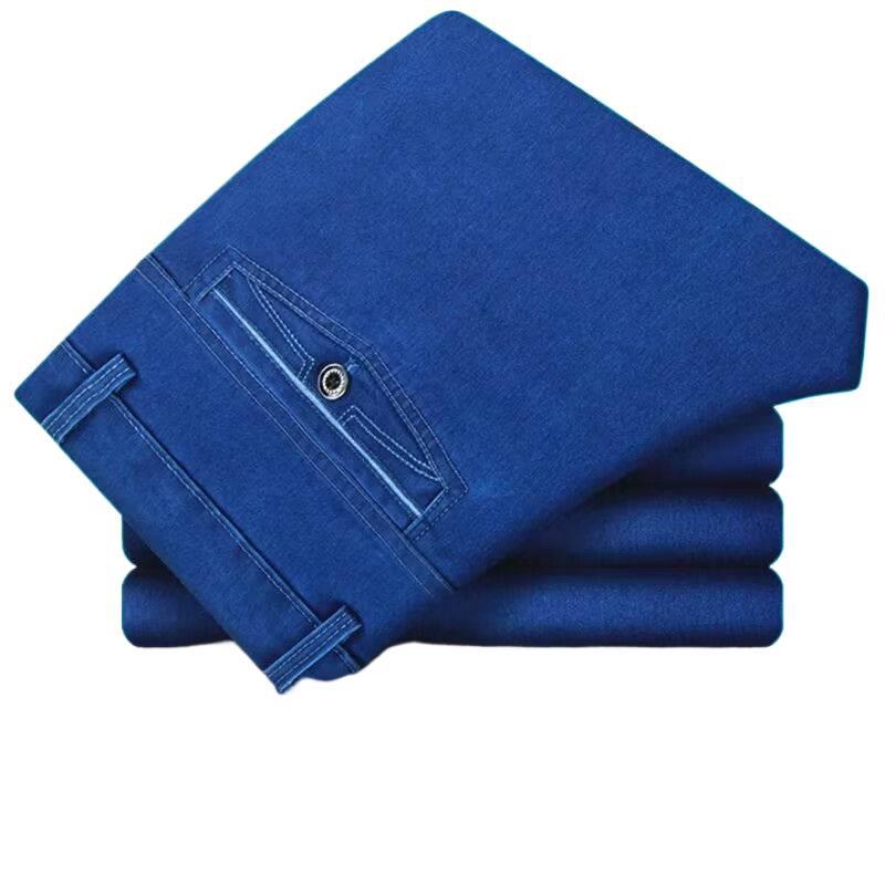 Straight Leg Loose Fit Stretch Jeans for Autumn/Winter - Mid-Rise, Thick Denim for Middle-Aged & Older Men