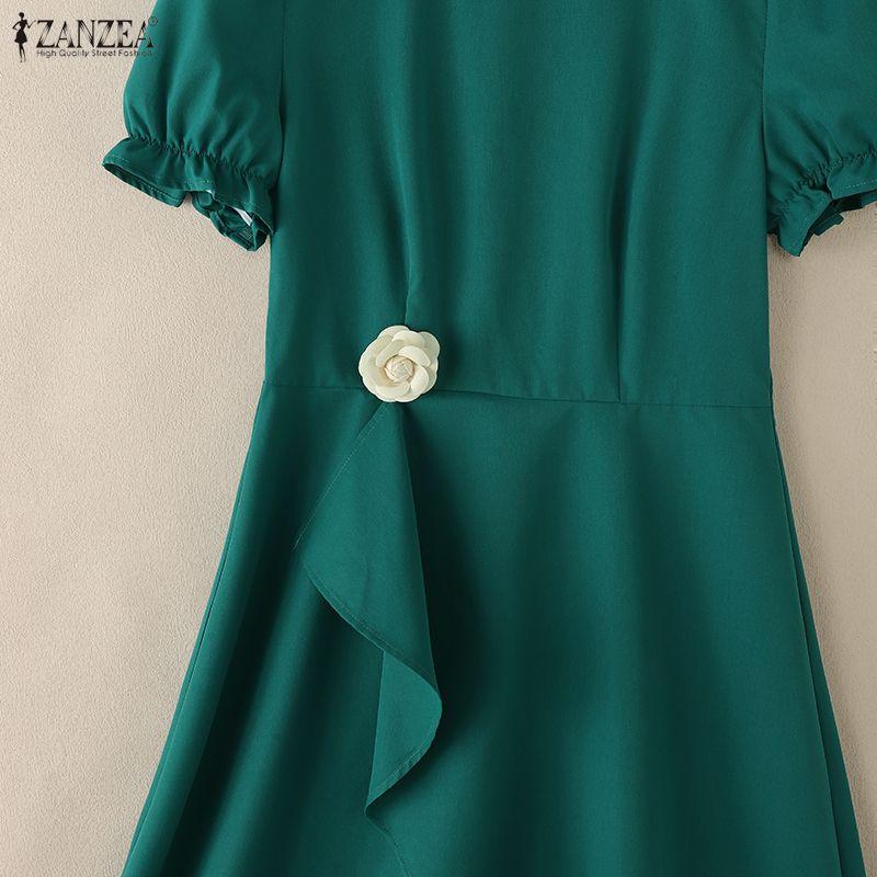 ZANZEA Women Casual Round Neck Summer Short Sleeve Dress