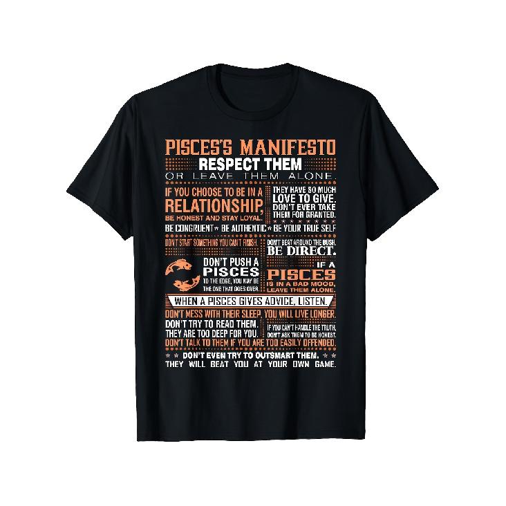 Men Pisces Sign T-Shirt - Bold Astrological Pisces Symbol & Mantra, Loose Fit Unisex Suitable for Pisces Season, Birthday Gift, Casual & Special S чёрный