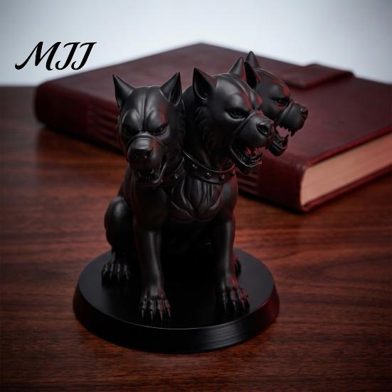 Dark Fantasy Room Accessories Three-Headed Dog Figurine, Gothic Mythology Animal Statue, 3D Printed Niche Art Ornaments Halloween Ornament for Desktop