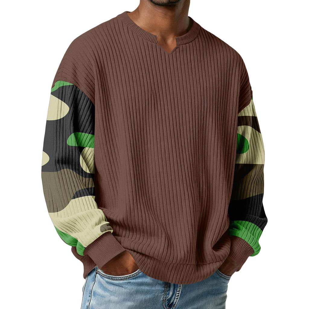 Herrtröja med snygg, ribbad och texturerad långärmad kamouflagemönster