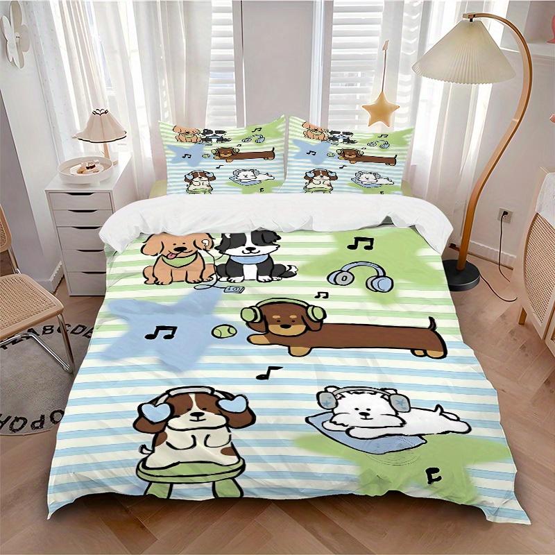 

3pcs Puppy Music print bedding quilt cover, soft and comfortable quilt cover suitable for bedroom and guest room192 135x200cm