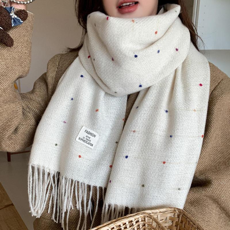 Korean Style Polka Dot Tassel Warm Scarf Fashionable Versatile Simple Generous Scarf