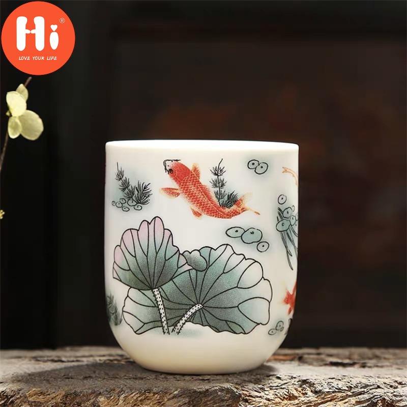 Hi 170ml Porcelain Tea Cup Ceramic Coffee Cup Handmade Water Cup Office Drinkware Blue White