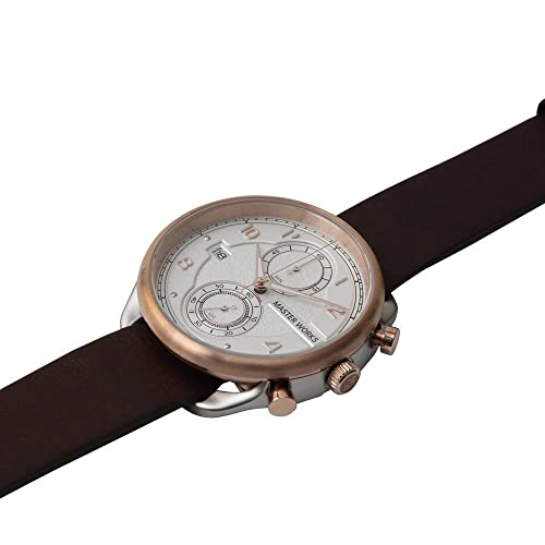 MASTER WORKS Quattro 002 MW07SRS-EDDBO8 Men's Watch, Made In Japan, Quartz Movement, 41mm, Leather Strap, Chronograph, Brown