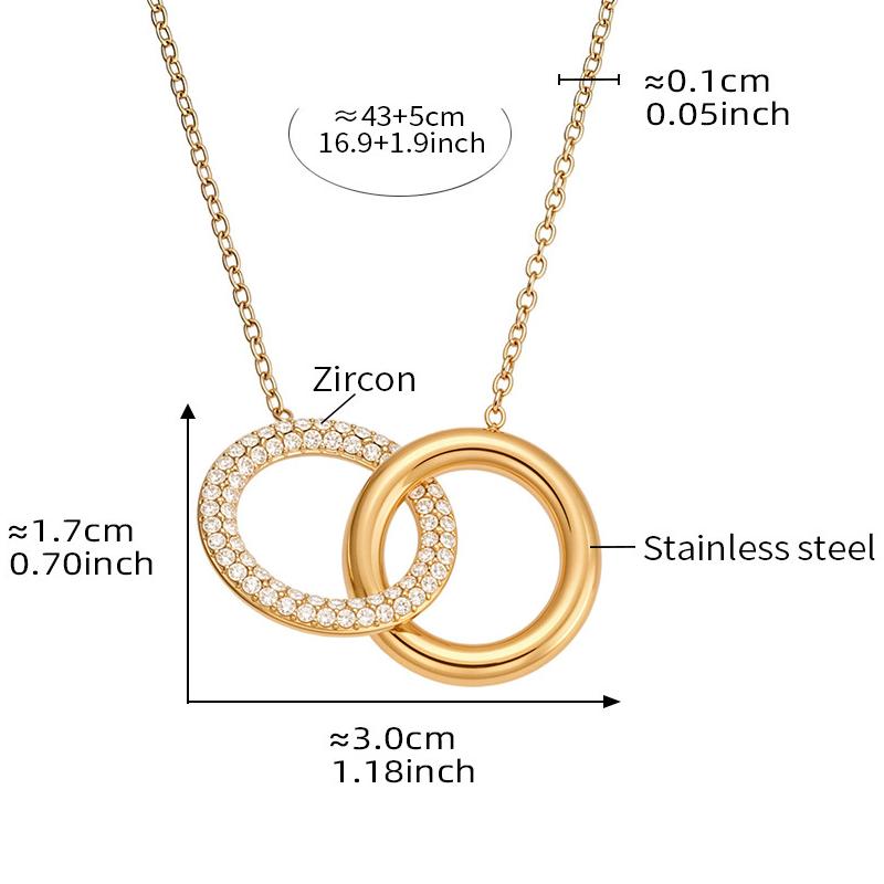 Simple Double Ring Pendant Stainless Steel Necklace Waterproof 18K Gold Plated Adjustable Cuban Bracelet Jewelry Set