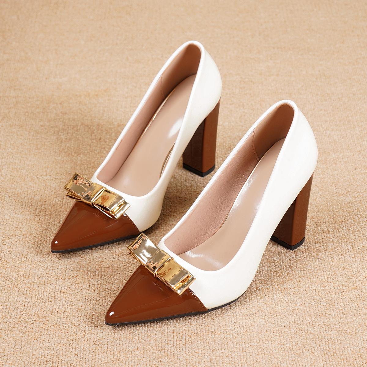 

Women s High Chunky Block Closed Toe Heels With Bow Slip On Pointed Toe Work Dress Office Wedding Party Pumps Shoes for Women Block Heeled Shoes 43 світло-коричневого кольору