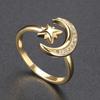 Star Moon Ring for Women Adjustable Micro Inlaid Zircon Gold Open Finger Accessories Female Jewelry Gift R605