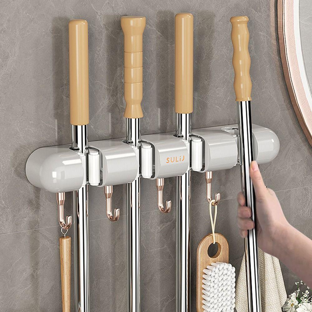 

Plastic Broom Mop Holder Punch-free Mop Hanging Hanger Mop Broom Organizer Bathroom белый