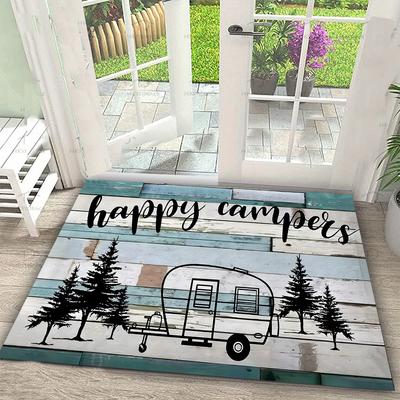 Kempingowy dywanik z nadrukiem na kampera Dekoracja Happy Campers Wycieraczki do drzwi Kuchnia Sypialnia Salon Weranda Wejście Dywan antypoślizgowy