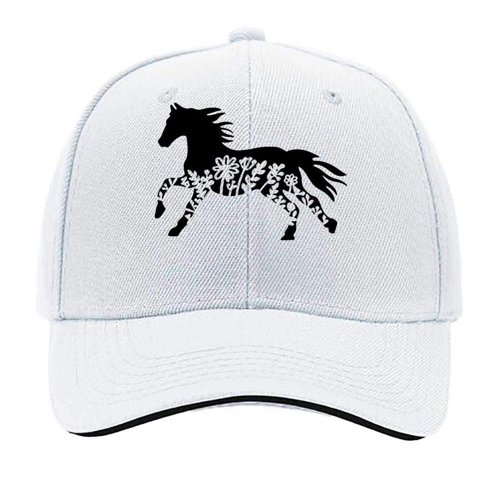 One Top Unisexs and Womens Same Style Small Flower Horse Animal Print Spring and Summer Sunshade Net Sandwich Baseball Cap