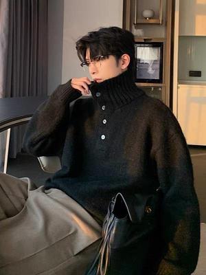 2025 Men's Korean Style Loose Turtleneck Sweater - Thick Winter Knitwear