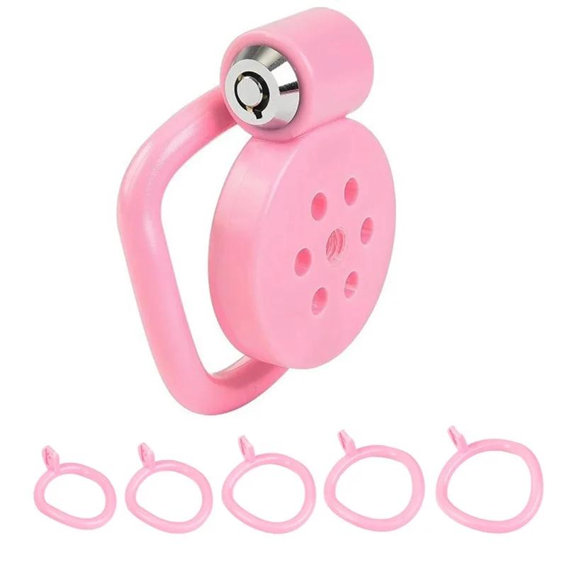 Pink Small Male Chastity Cage Set – Bird Cage Design with 5 Cock Rings & Urethral Sound Plug, Slave Play &  Sex Toys