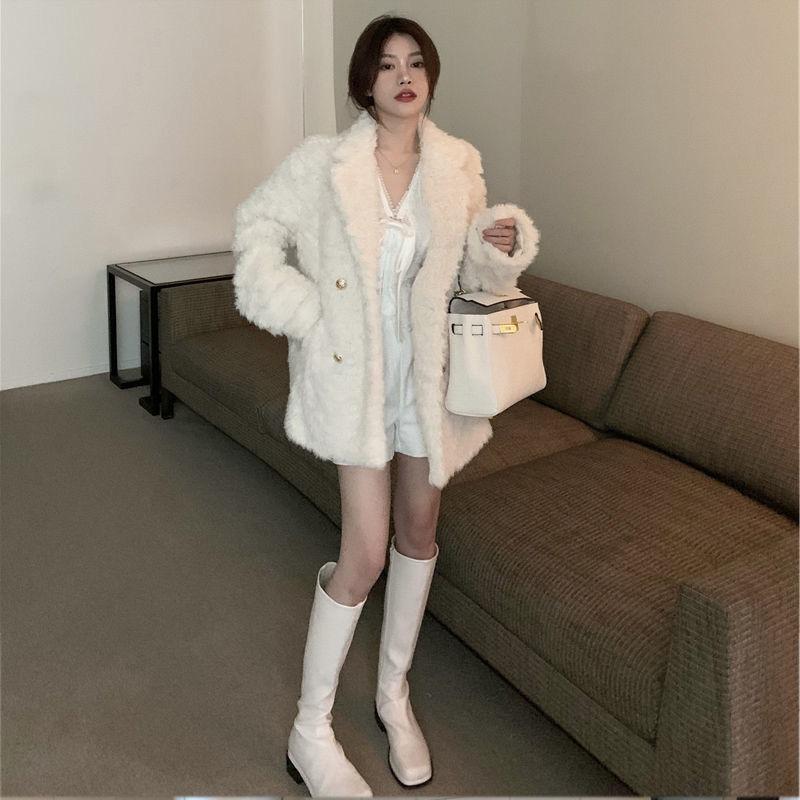 Lamb plush imitation fur coat women's winter new celebrity temperament thickened coat light