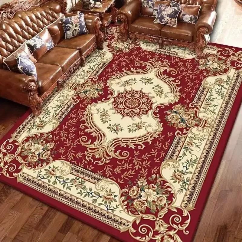 European Style Home Decoration Rugs Living Room Retro Flower Carpet Hall Sofa Large Area Rug Non-slip Room Doorway Soft Foot Mat