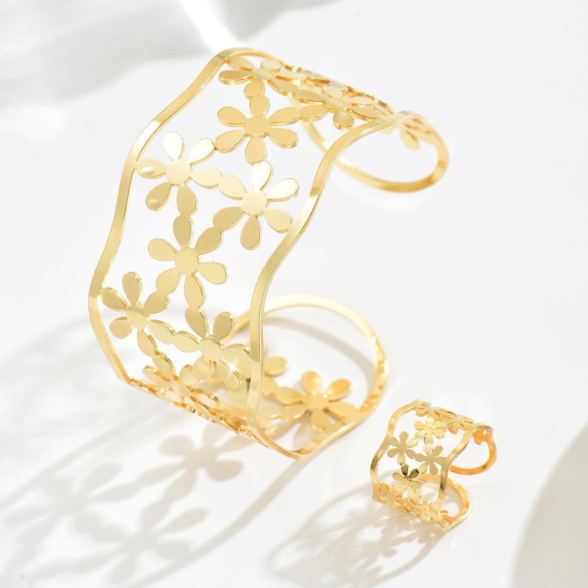 

Комплект украшений «Взрыв ветра», геометрический преувеличенный дизайн, металлический гладкий браслет и кольцо, универсальный