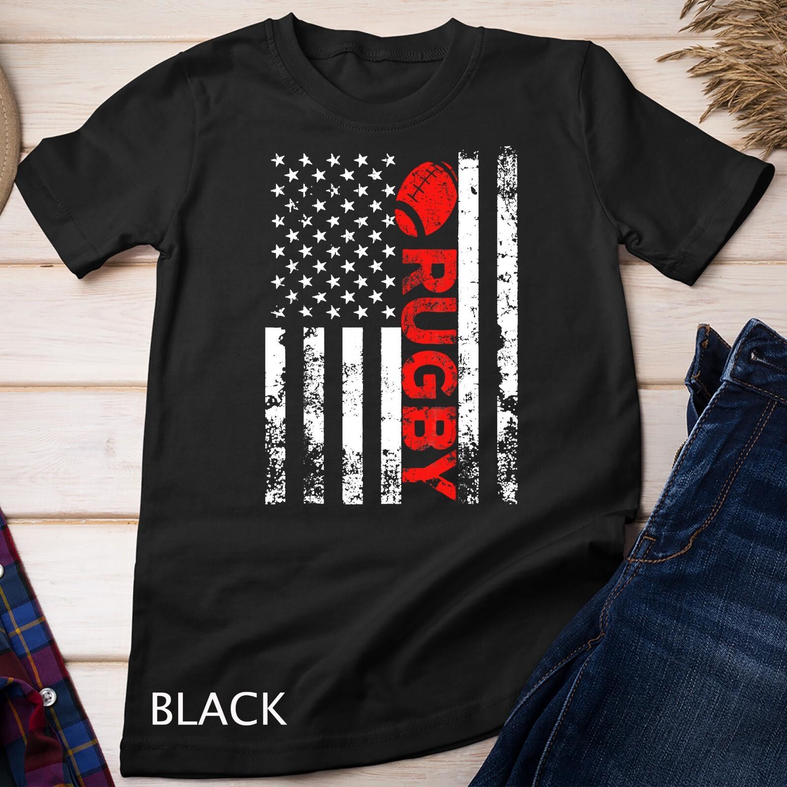 Rugby with Ball Vintage USA American Flag Unisex T-Shirt Mens Womens Tees Top S