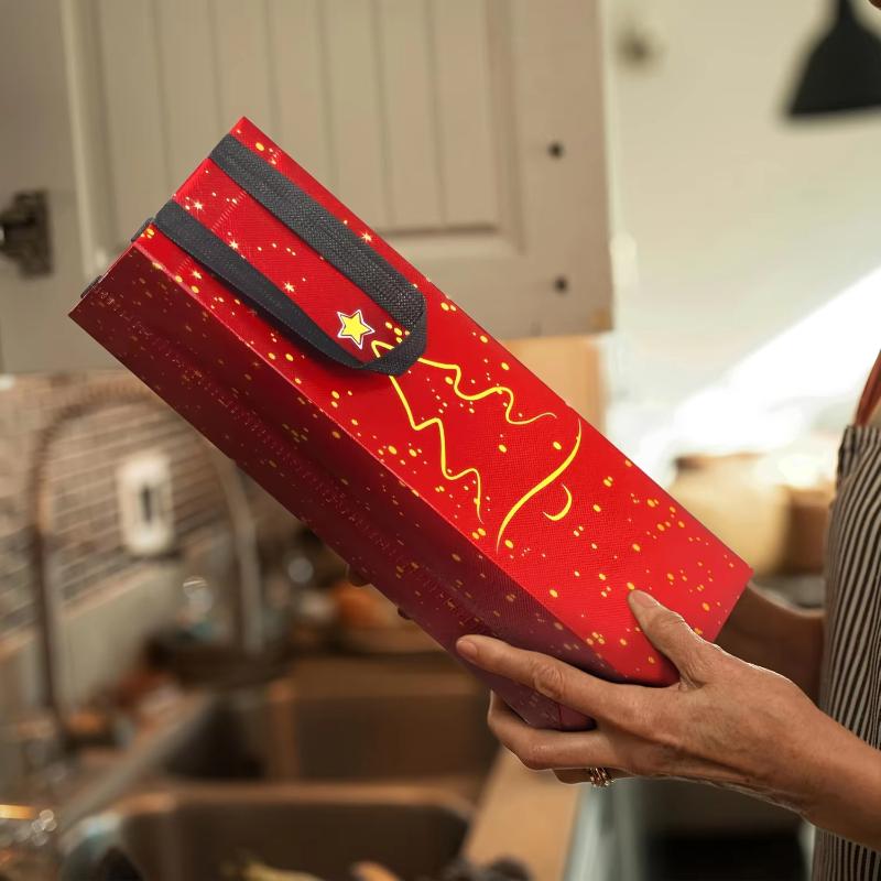 1 Pcs Red Wine Bottle Gift Champagne Pouch Merry Christmas Wine Bags Glittering Non Woven Insulated Wine Bags For Christmas Party