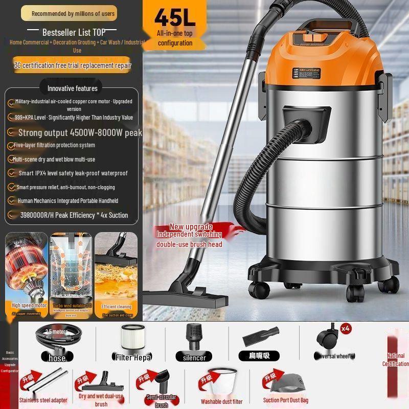 High-Power Home & Car Vacuum: Industrial Suction for Floors, Carpets, Renovations, and Grouting