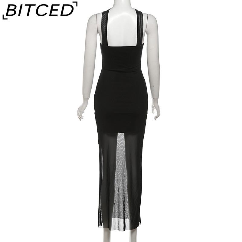 BITCED Summer Women's Solid-Color Slim-Fit High-Waisted Fashion Off-the-Shoulder Halter Dress