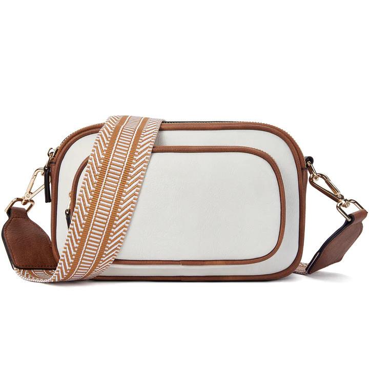 Ielgy Embroidered Grid Messenger Bag Retro Popular Color-Blocking Webbing Shoulder Small Square Bag