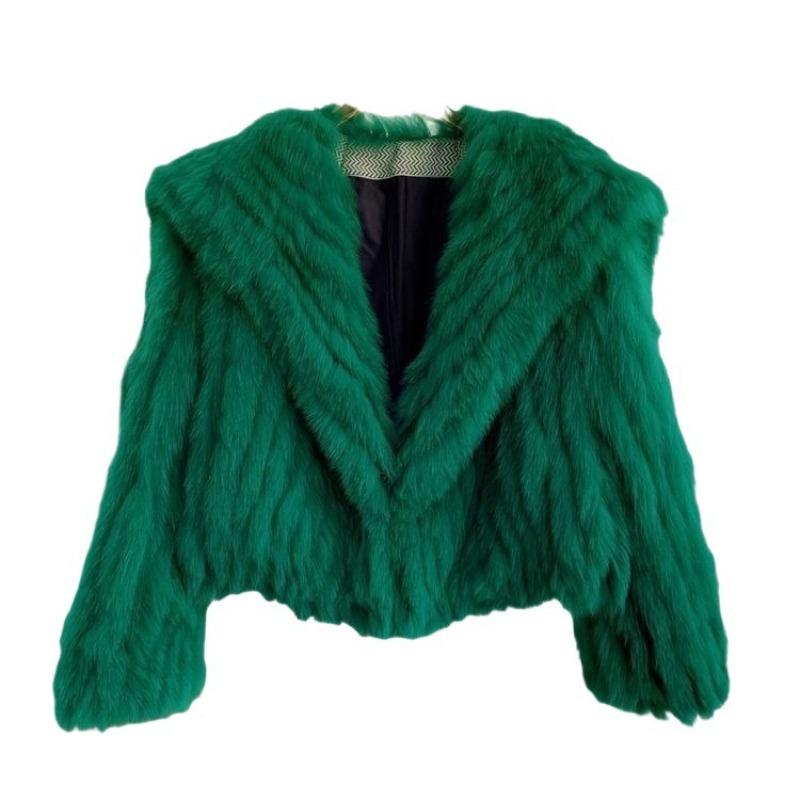 Qianjin wind imitation fox fur jacket small woven jacket green big fur collar long hair winter clothing