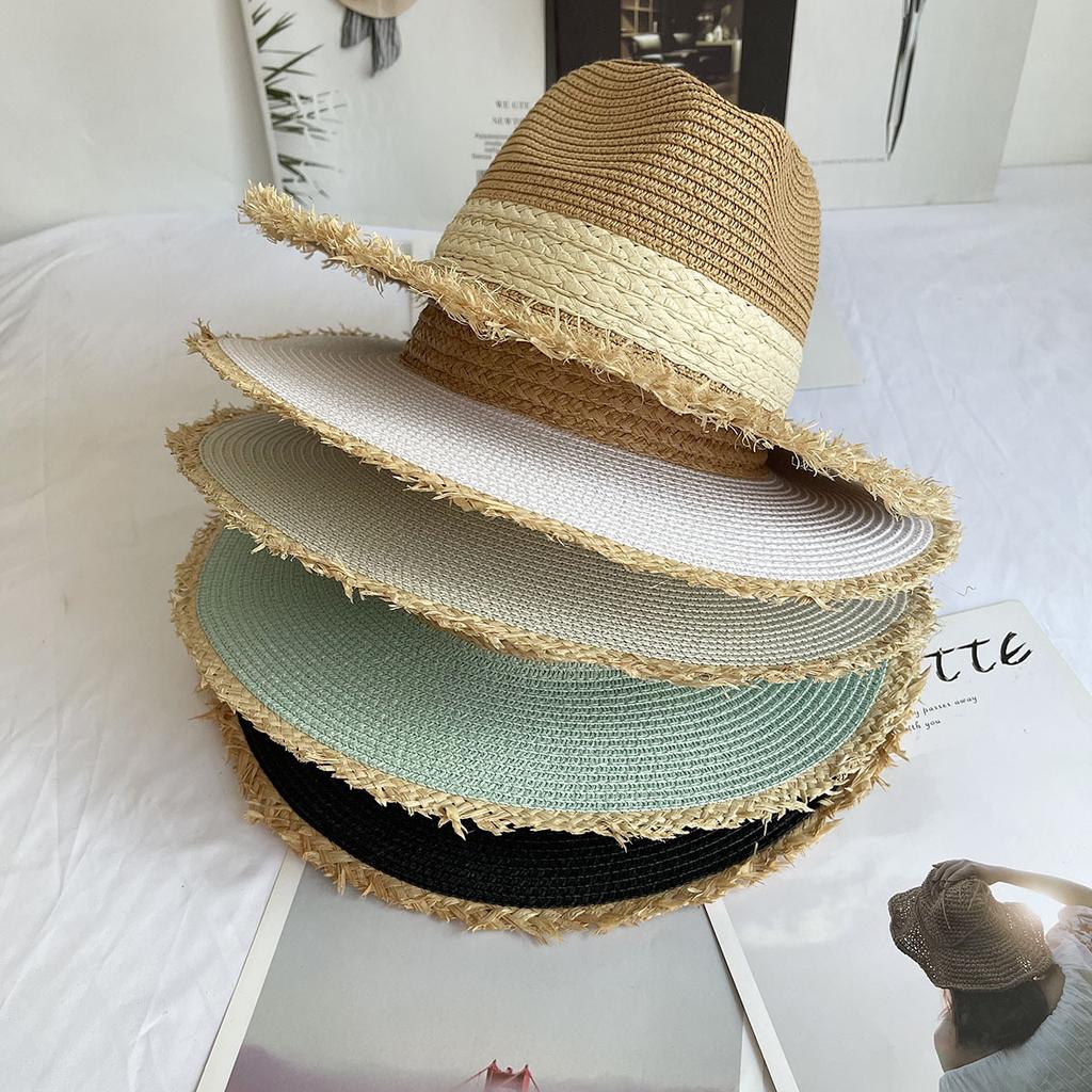 Cappello Panama a Frange Cappelli a Tesa Larga da Sole per Donna Paglia Fedora Cappello da Spiaggia Cappello di Paglia Arrotolabile a Tesa Larga Cappello da Sole per il Kentucky Derby