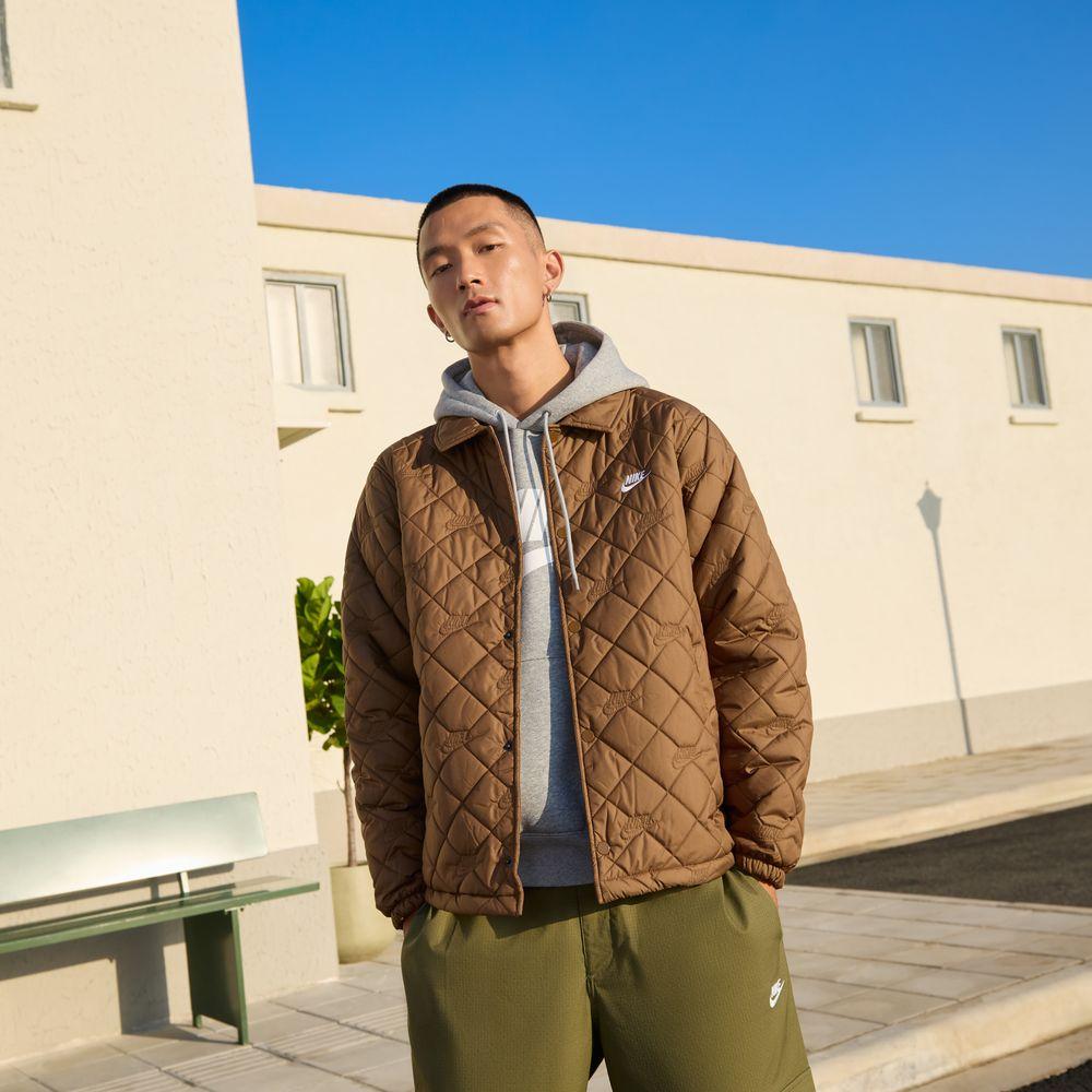 Nike Club Puffer Jackets Men s Moss Woody Brown/White Lapel Moderate XL