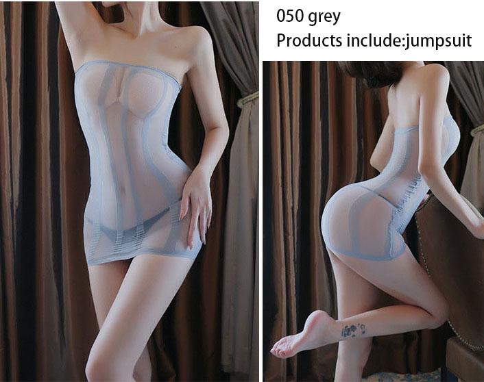 Transparent Seductive Sexy One-piece Mesh Dress Silk Stockings Pajamas Open File Sexy Underwear Woman