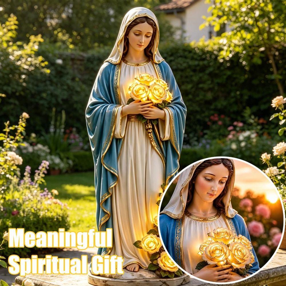 Weatherproof Resin Virgin Mary Statue Battery Operated Garden Light  Catholic Garden Decor