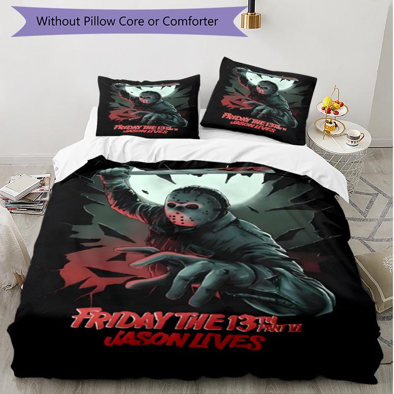 3pcs Duvet Cover Set (1*Duvet Cover + 2*Pillowcase, Without Core), Jason Voorhees Print Soft All‑Season Bedding Set, Home Bedroom Decor Gift