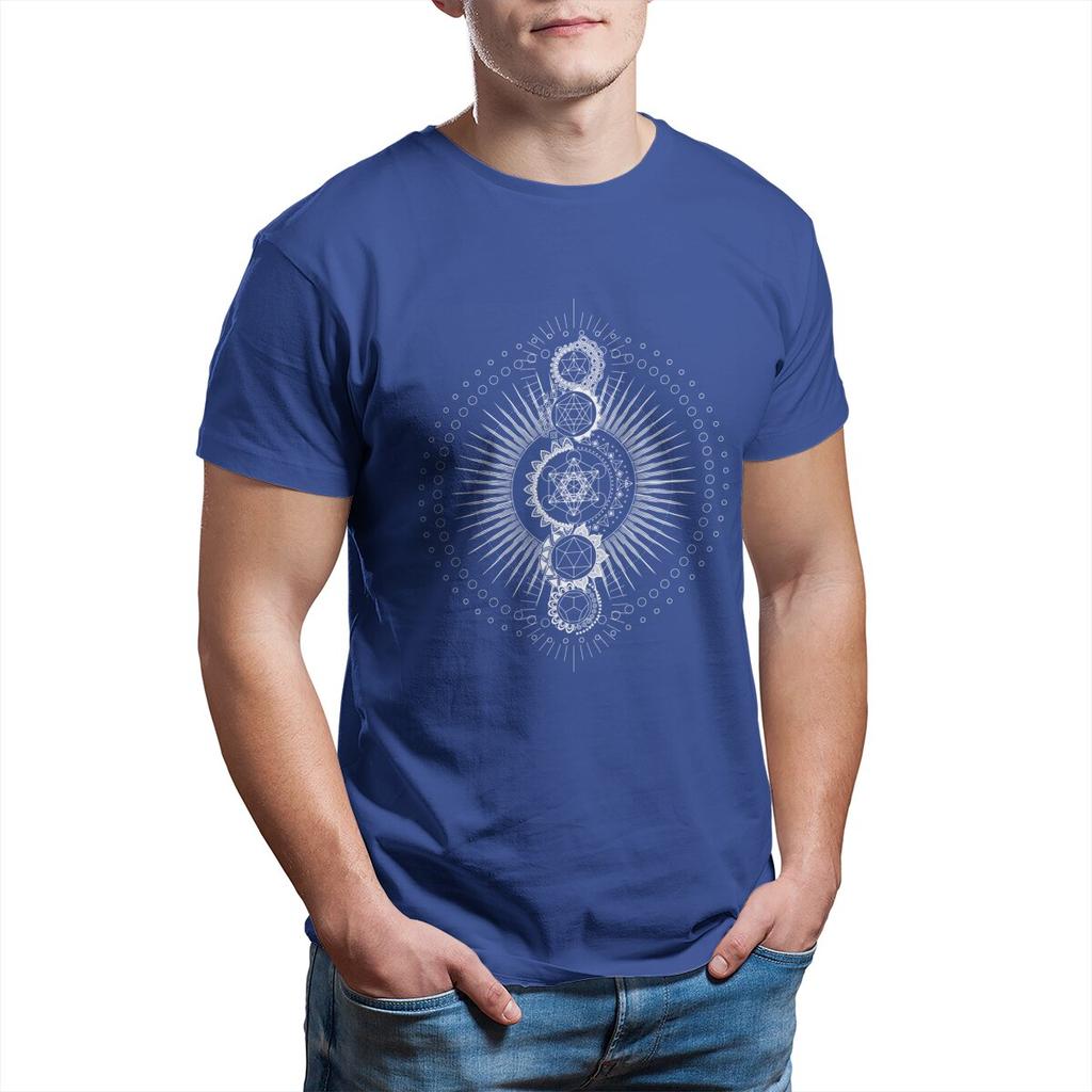 Sacred Geometry Metatron's Cube White Transcendence Flower of Life 100% Cotton Printed Clothes Plus Size T-Shirt for Men