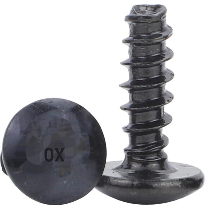 TT Black Cross Large Flat Head M3 Self-Tapping Screw with Cutting Tail and Mushroom Head