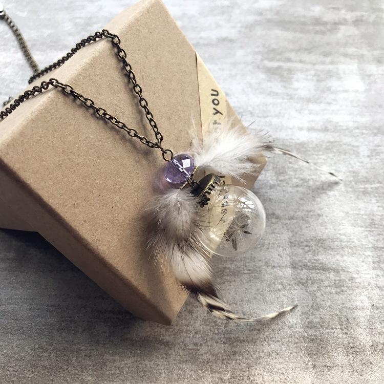 Retro and beautiful dandelion necklace plant dried flower glass ball pendant men's and women's collarbone sweater chain with accessories