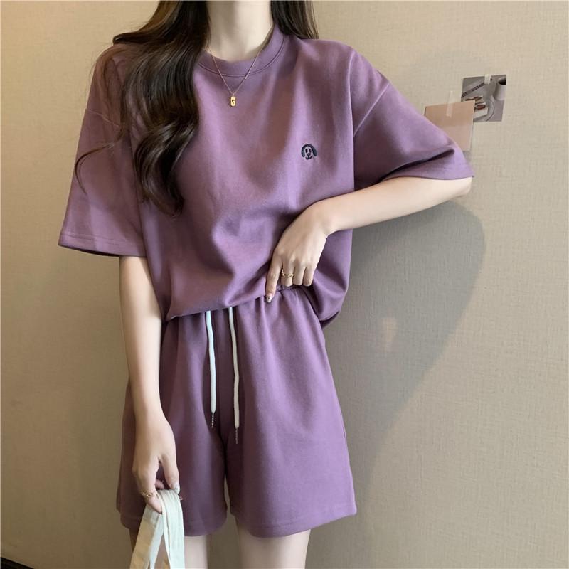 Women's Piqué Cotton Embroidered Sports Suit: Summer Lightweight, Fashionable, Loose-Fit Two-Piece In Large Sizes, Southeast Asia Style